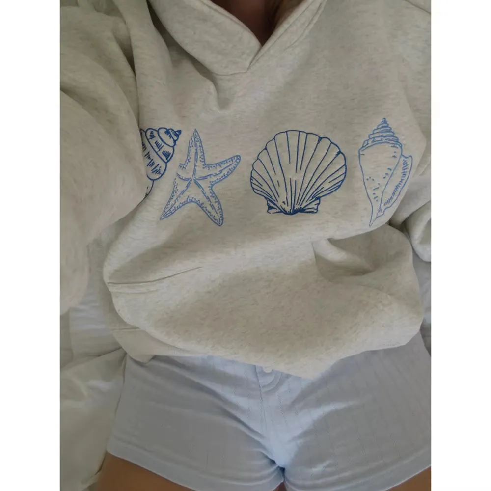 Y2K Aesthetic Sea Shell Loose Fit Hooded Sweatshirts