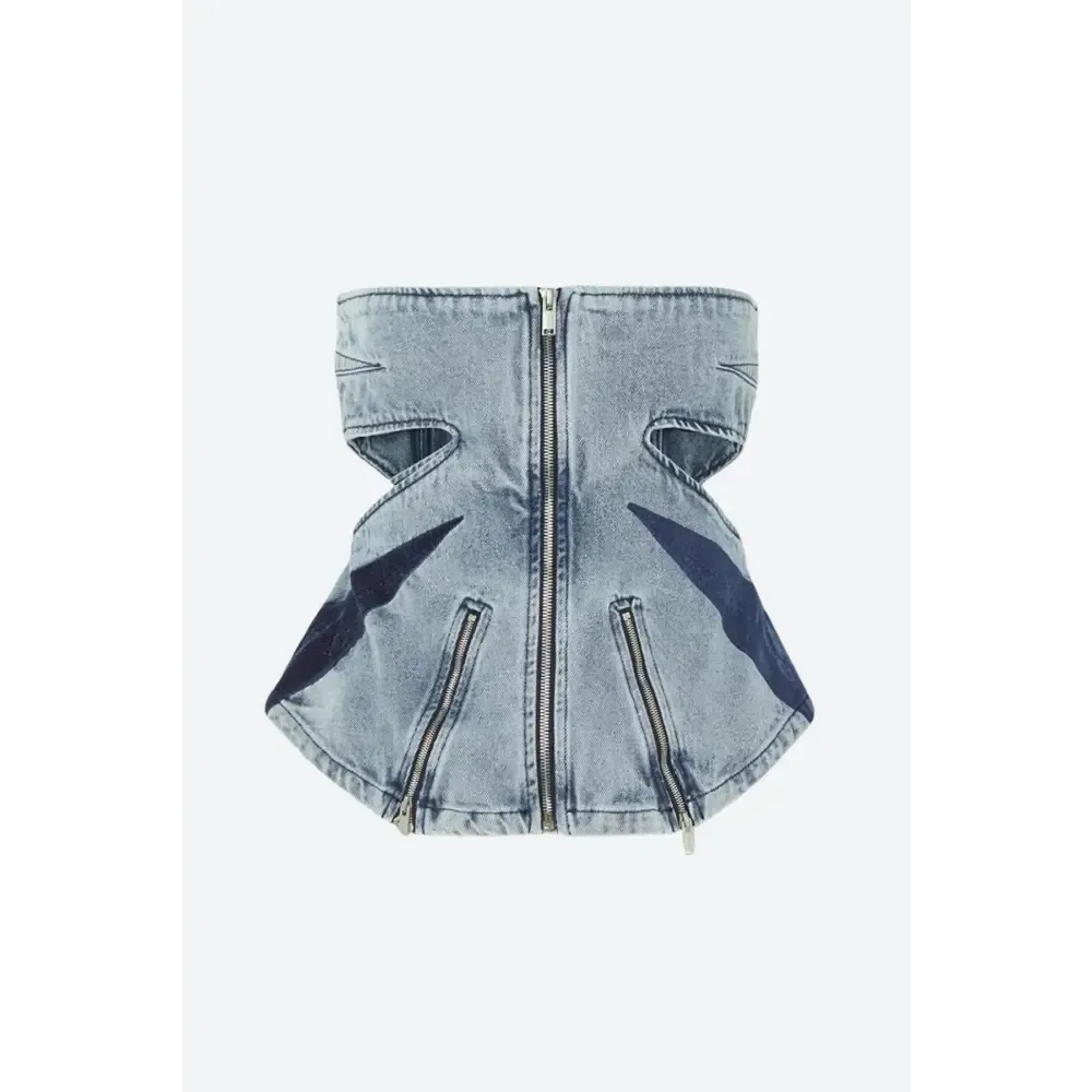 Y2K Denim Jeans Two-Piece Set with Cut-Out Details and Stylish Patches