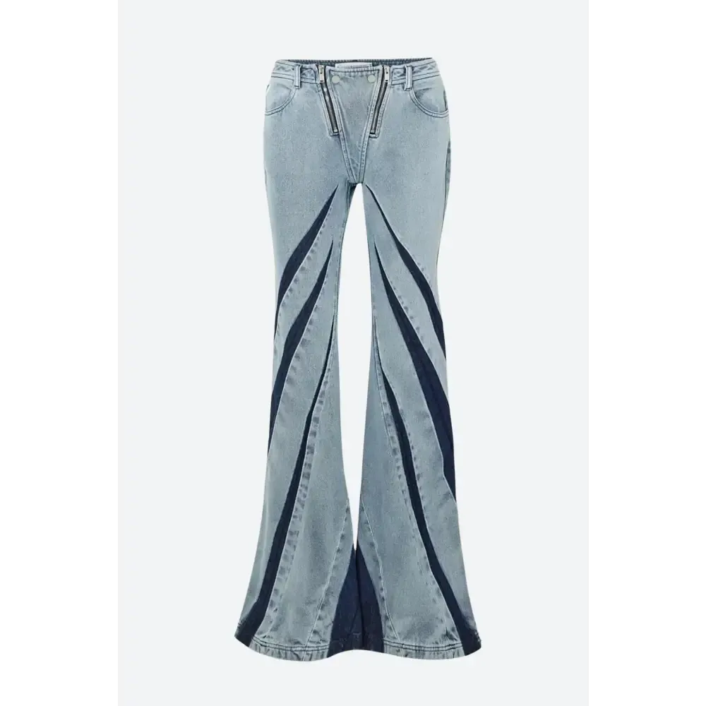Y2K Denim Jeans Two-Piece Set with Cut-Out Details and Stylish Patches